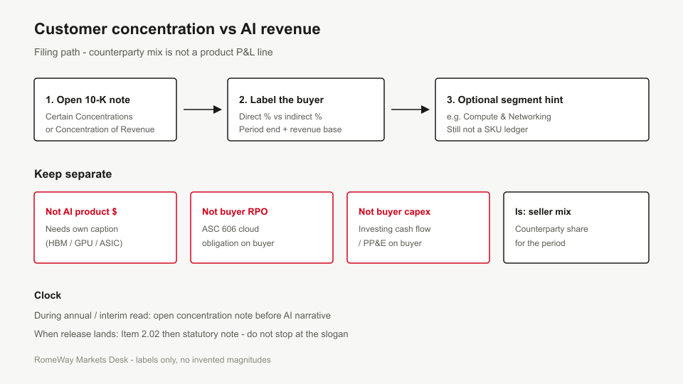 Decision path: concentration footnote to direct or indirect customer to segment hint, not AI product revenue or buyer capex